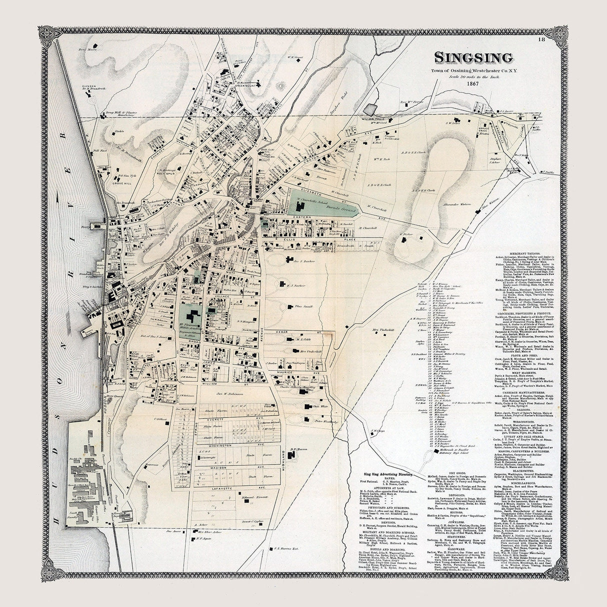 1867 Map of Singsing Sparta Westchester County New York