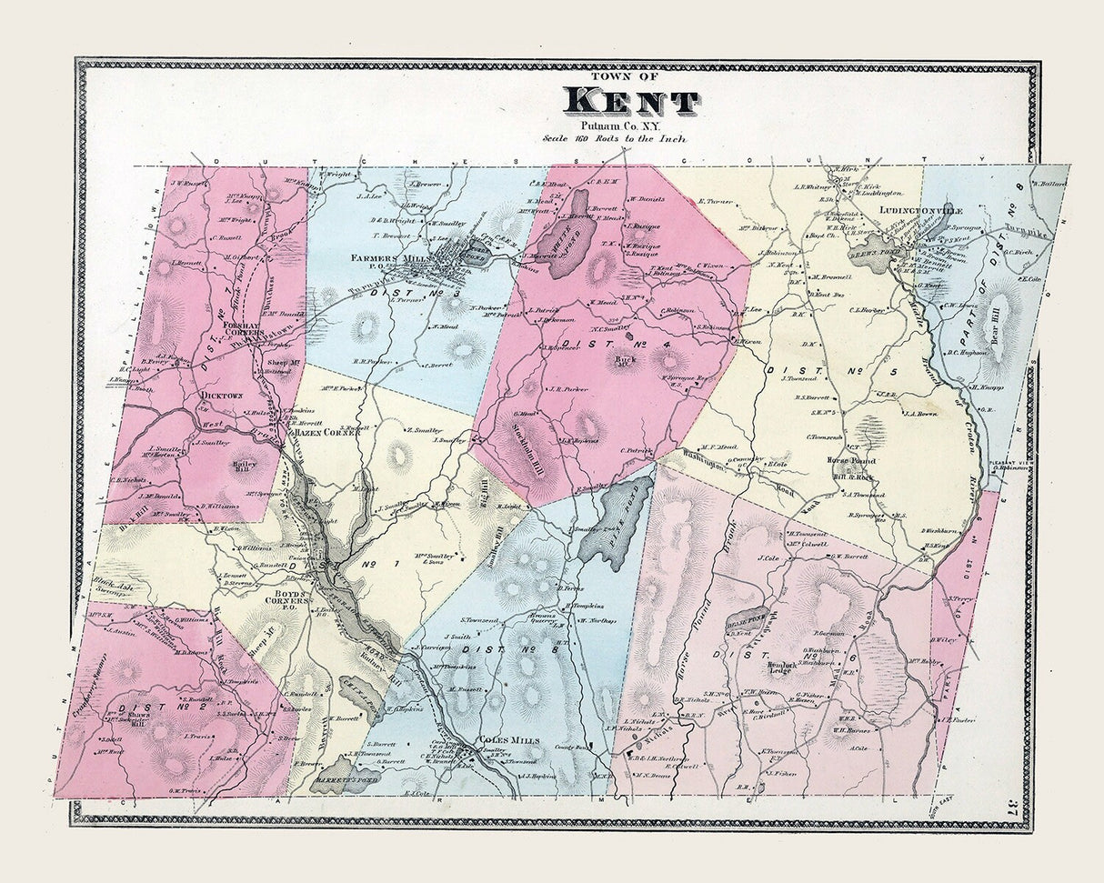 1867 Map of Kent Putnam County New York