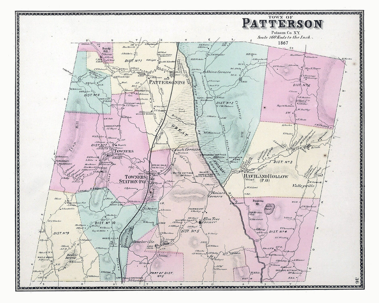 1867 Map of Patterson Putnam County New York