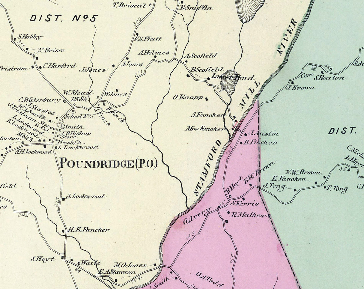 1867 Map of Poundridge Westchester County New York