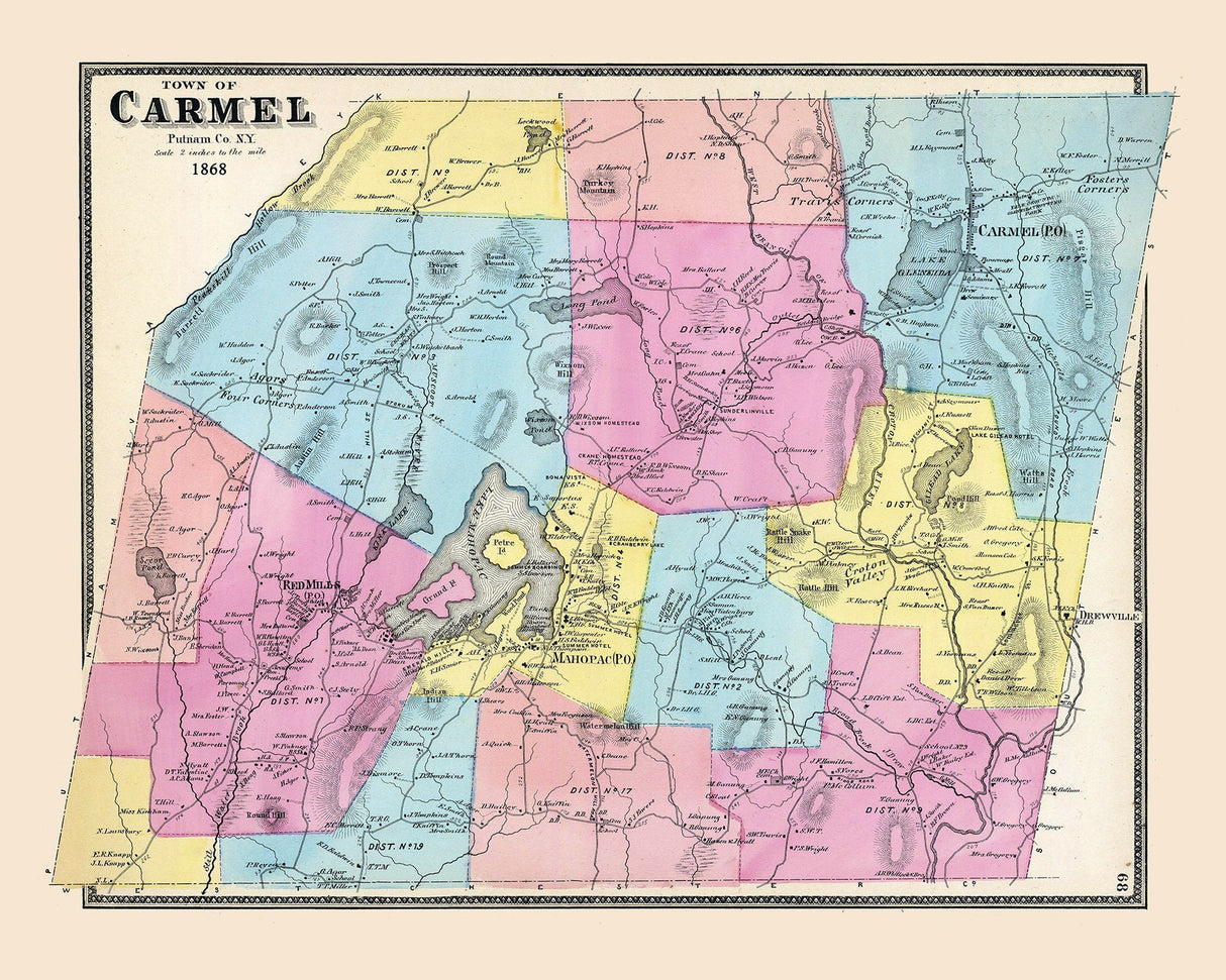 1868 Map of Carmel Putnam County New York