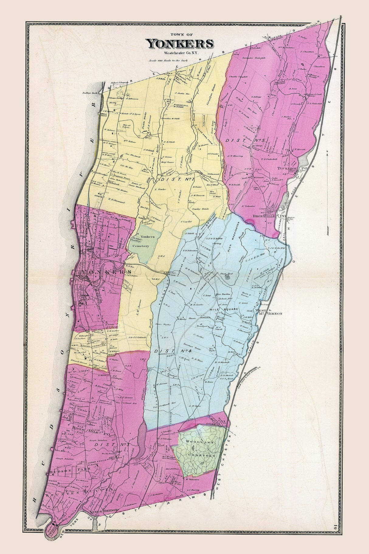 1868 Map of Yonkers Westchester County New York