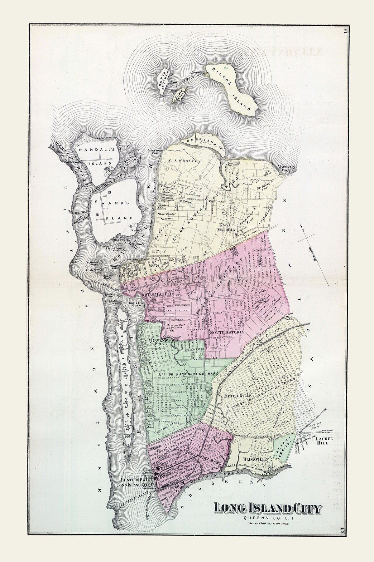 1873 Map of Long Island City Queens County New York