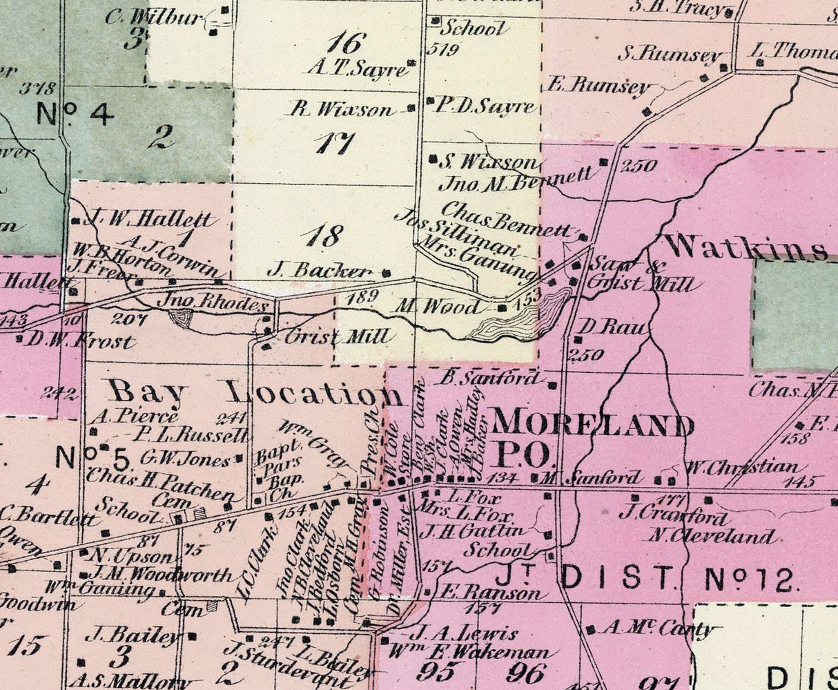 1874 Map of Dix Schuyler County New York