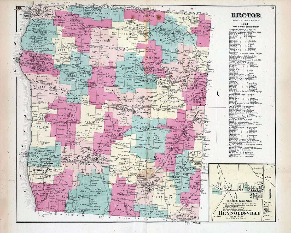 1874 Map of Hector Schuyler County New York