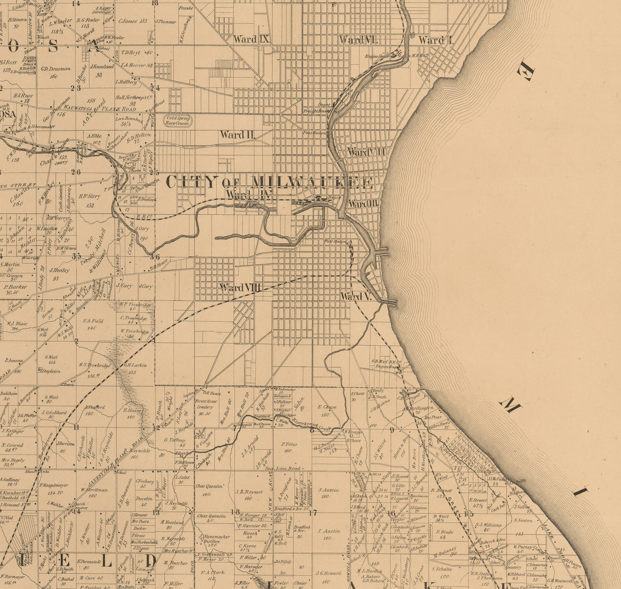 1858 Map of Milwaukee County Wisconsin