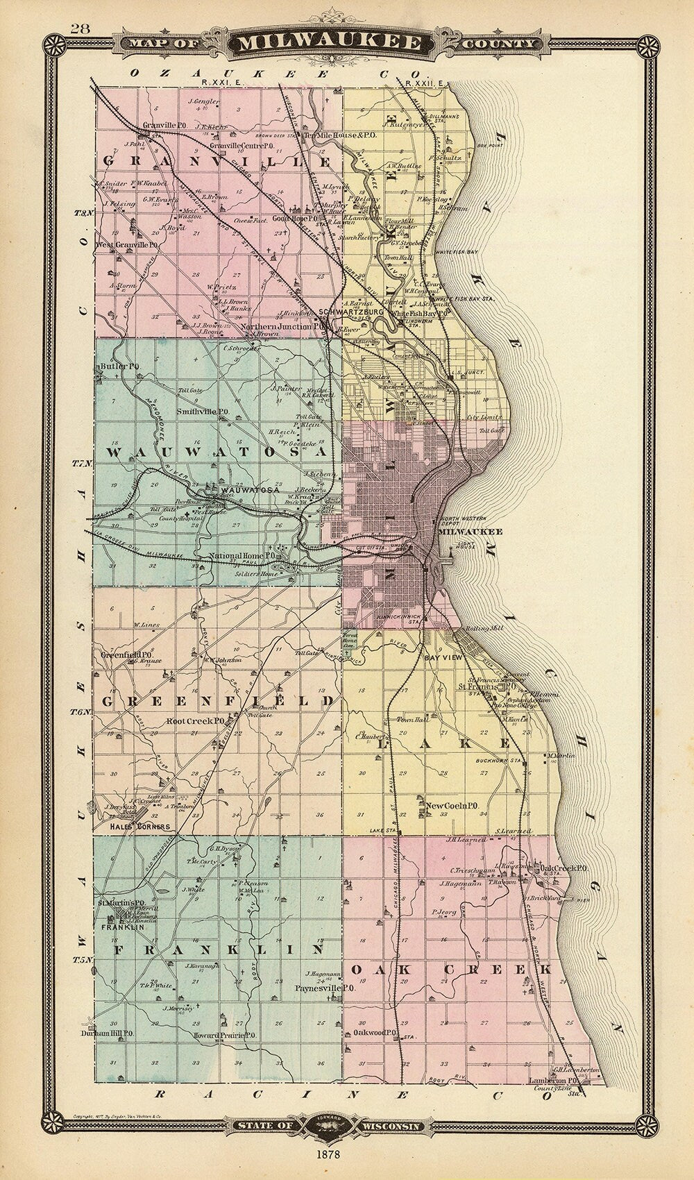 1878 Map of Milwaukee County Wisconsin