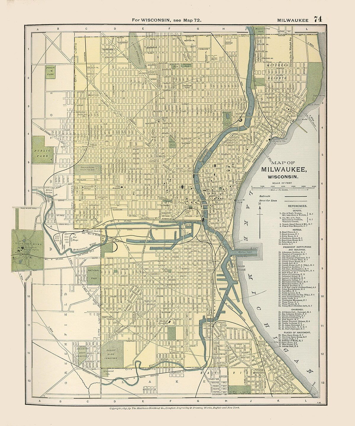 1891 Map of Milwaukee Wisconsin