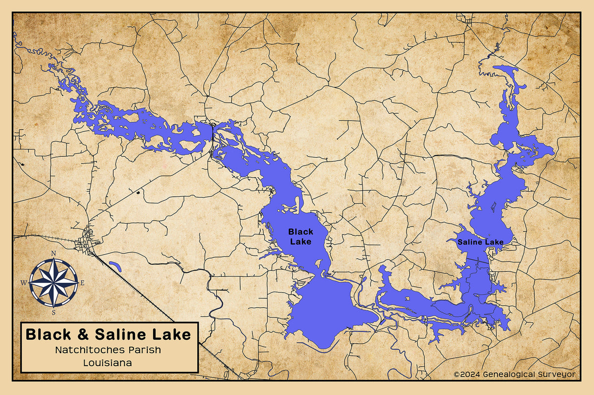 2024 Map of Black Lake and Saline Lake Natchitoches Parish Louisiana