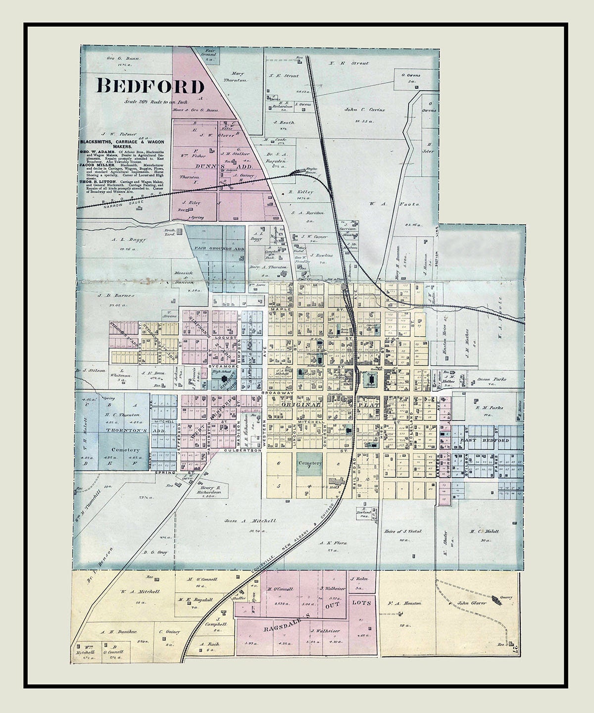 1879 Map of Bedford Lawrence County Indiana