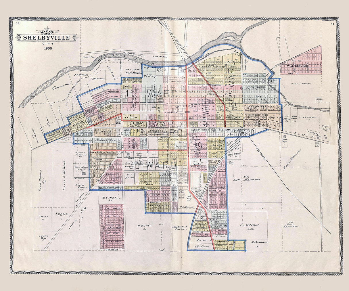 1900 Map of Shelbyville Shelby County Indiana