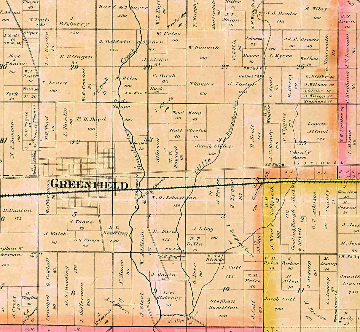 1875 Farm Line Map of Hancock County Indiana