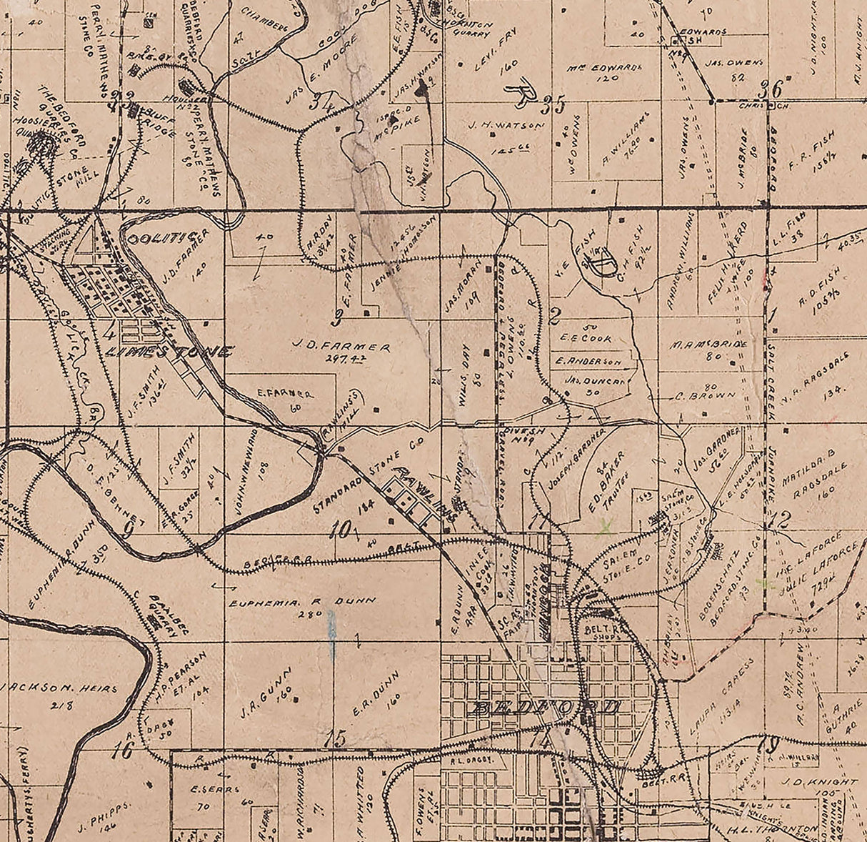 1899 Farm Line Map of Lawrence County Indiana