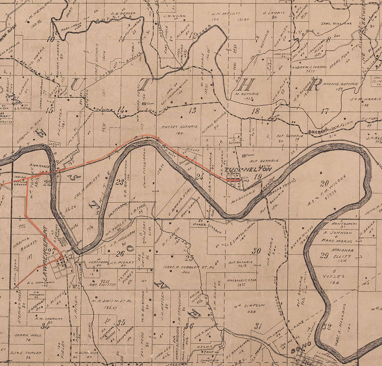 1899 Farm Line Map of Lawrence County Indiana