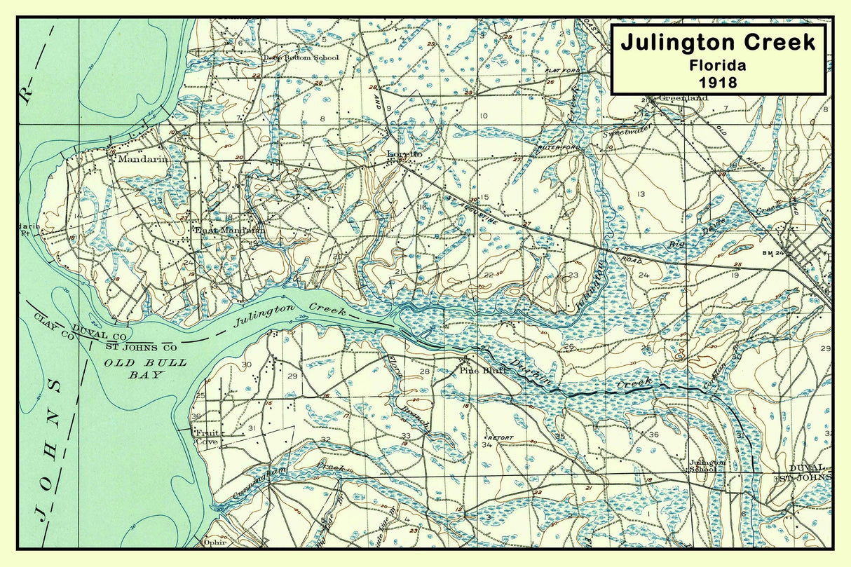 1918 Map of Julington Creek Florida Mandarin Fruit Cove