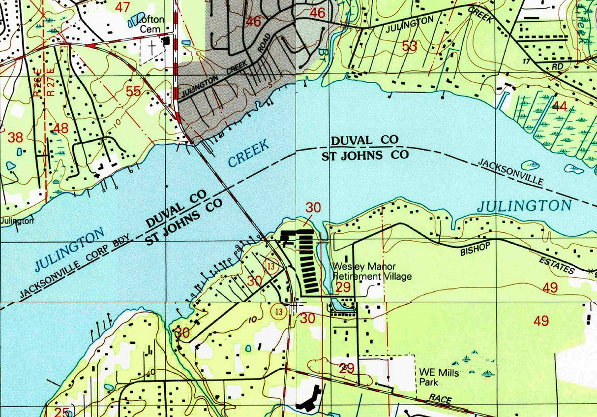 1993 Map of Julington Creek Florida Mandarin Fruit Cove