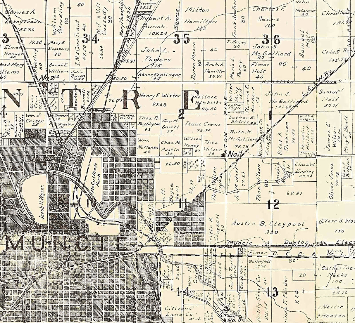 1904 Farm Line Map of Delaware County Indiana