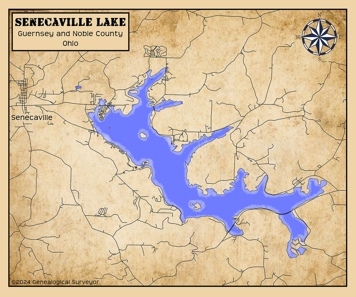 2024 Map of Senecaville Lake Ohio Guernsey and Noble County