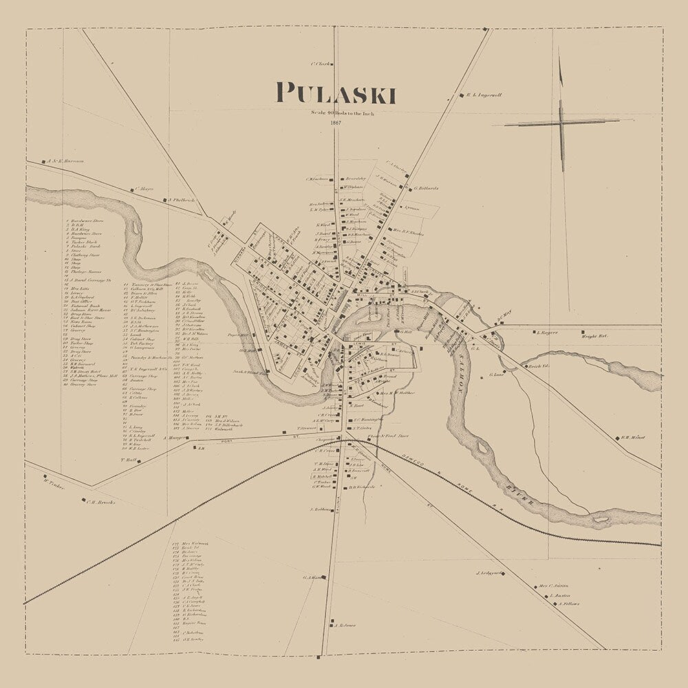 1867 Map of Pulaski Oswego County New York