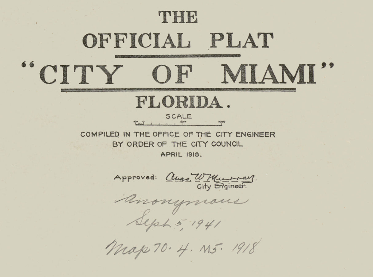 1918 Map of the City of Miami Florida