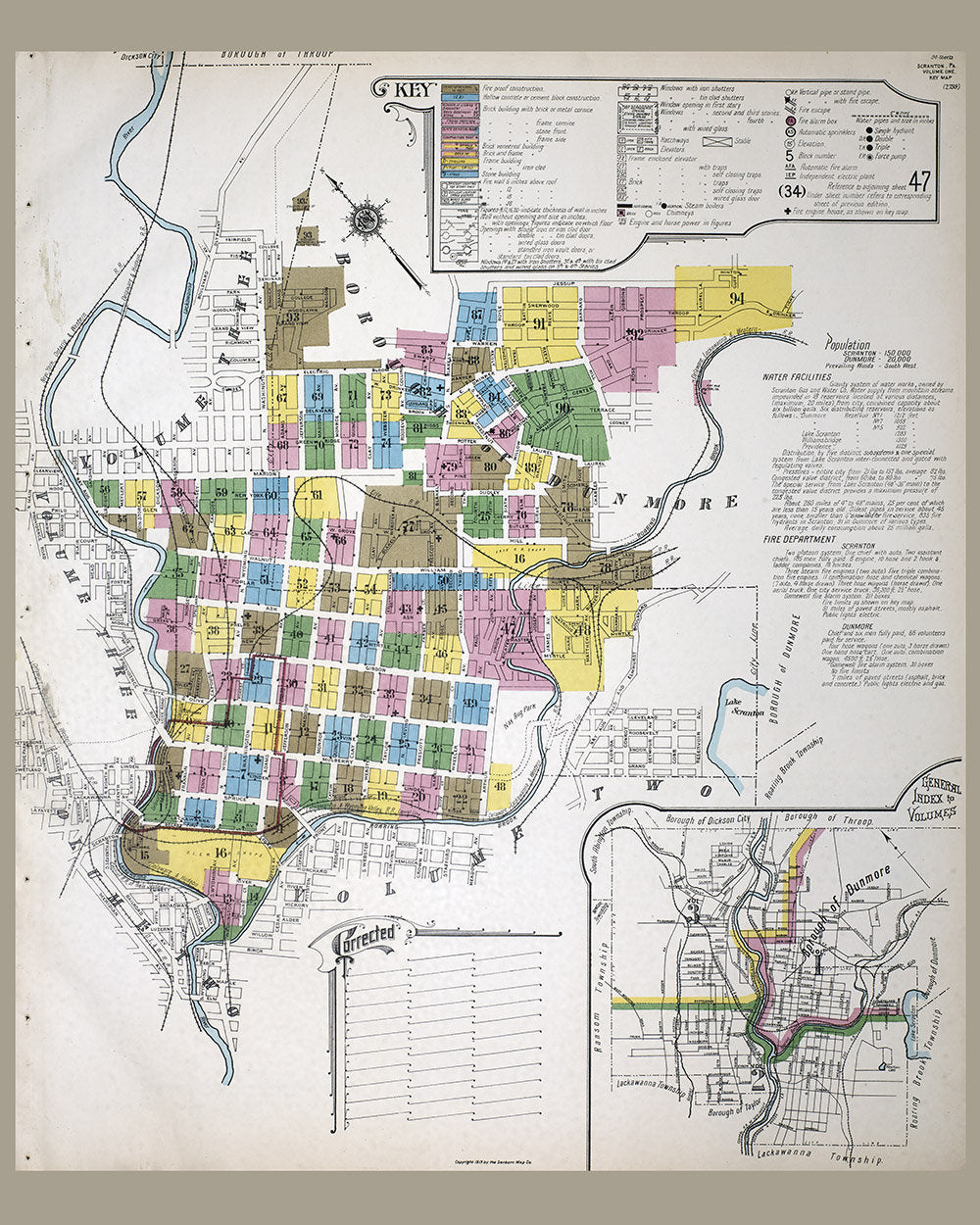 1919 Map of Scranton Lackawanna County Pennsylvania