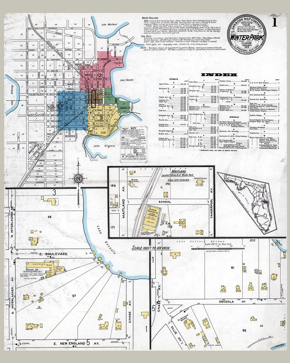 1919 Town Map of Winter Park Orange County Florida