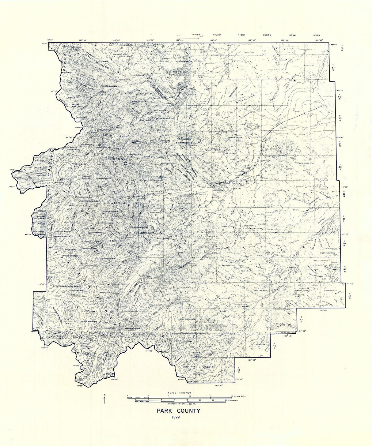 1899 Map of Park County Wyoming