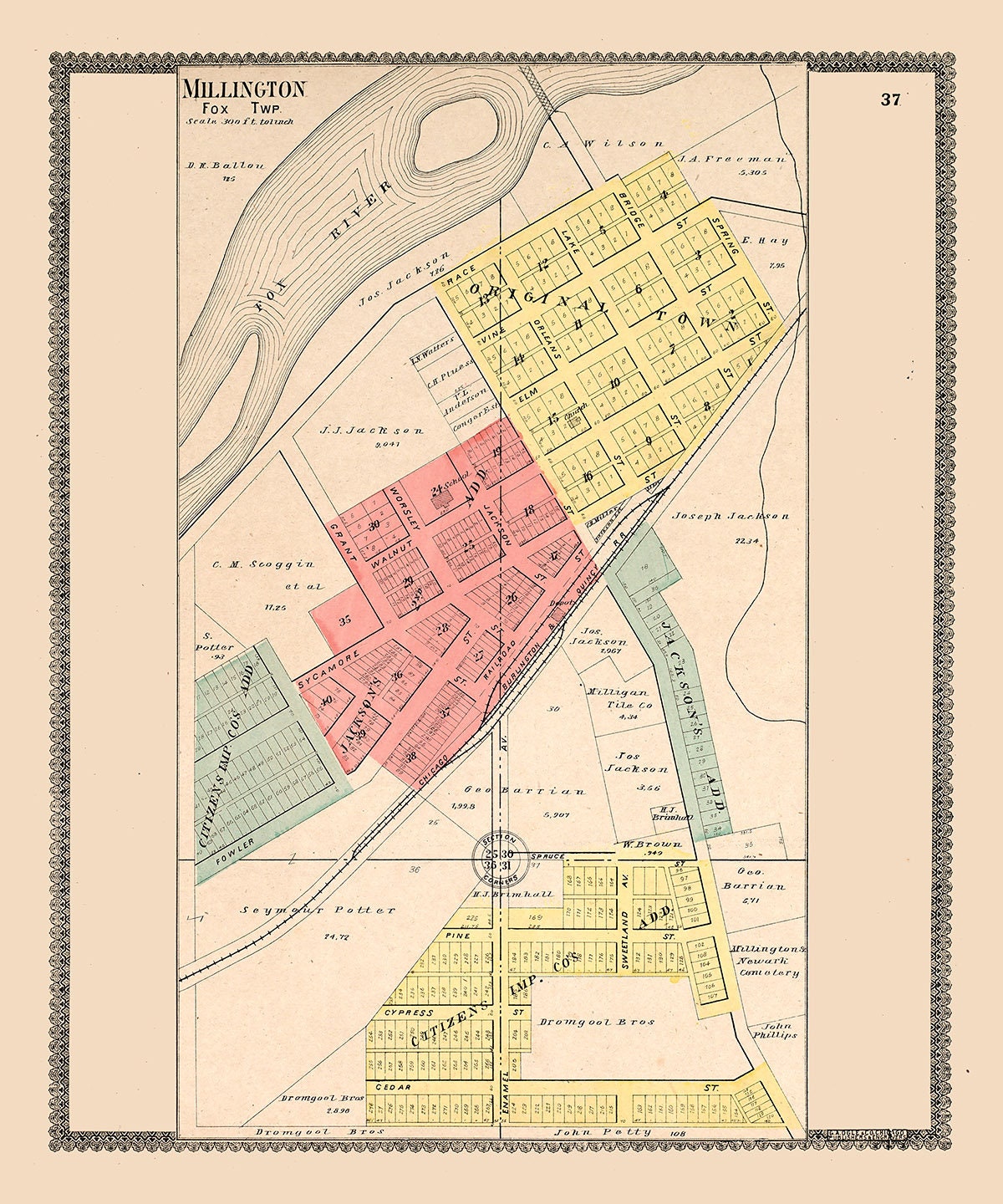 1903 Map of Millington Kendall County Illinois