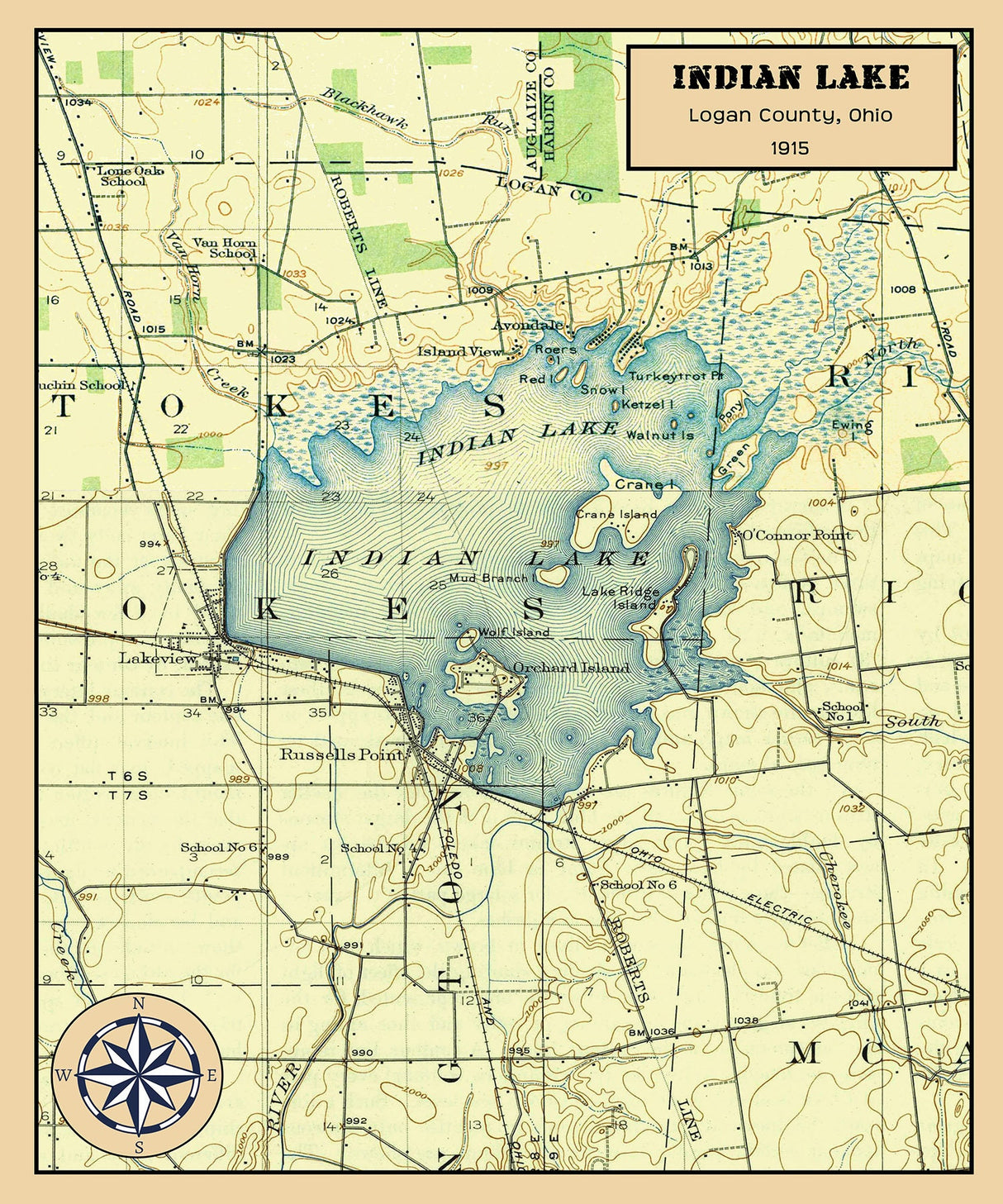 1915 Map of Indian Lake Logan County Ohio