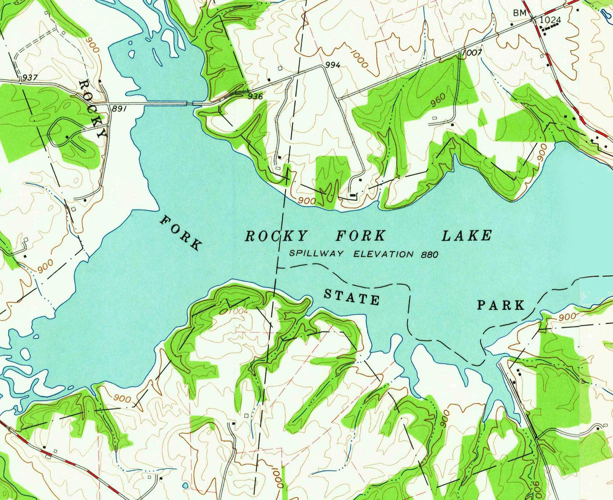 1961 Map of Rocky Fork Lake Highland County Ohio