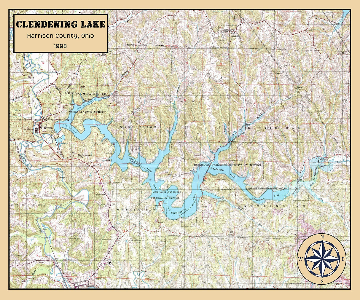 1998 Map of Clendening Lake Harrison County Ohio