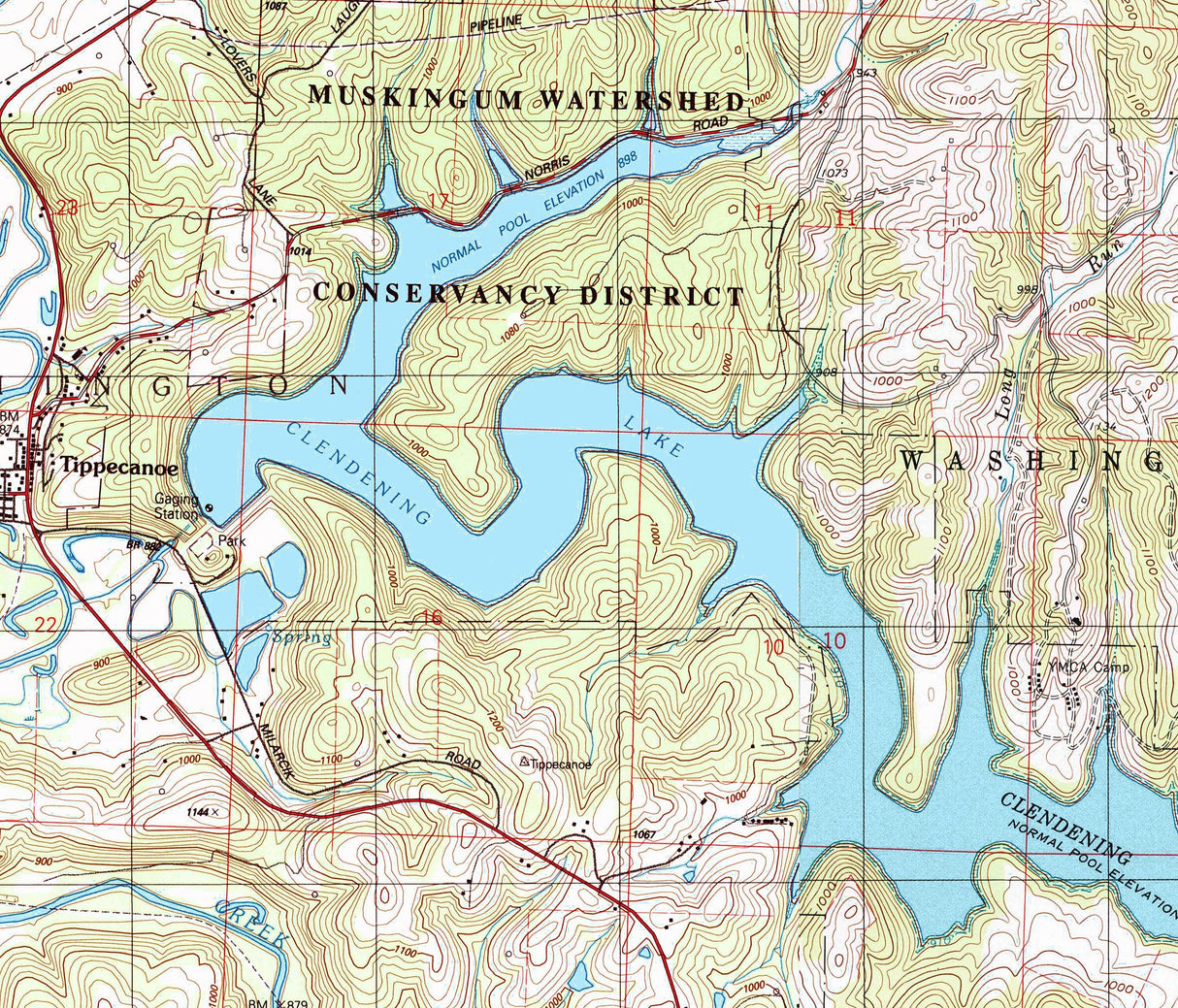 1998 Map of Clendening Lake Harrison County Ohio