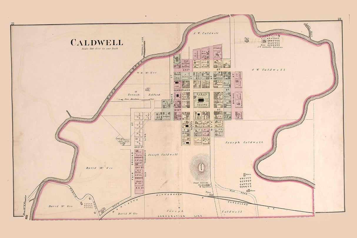 1876 Map of Caldwell Noble County Ohio