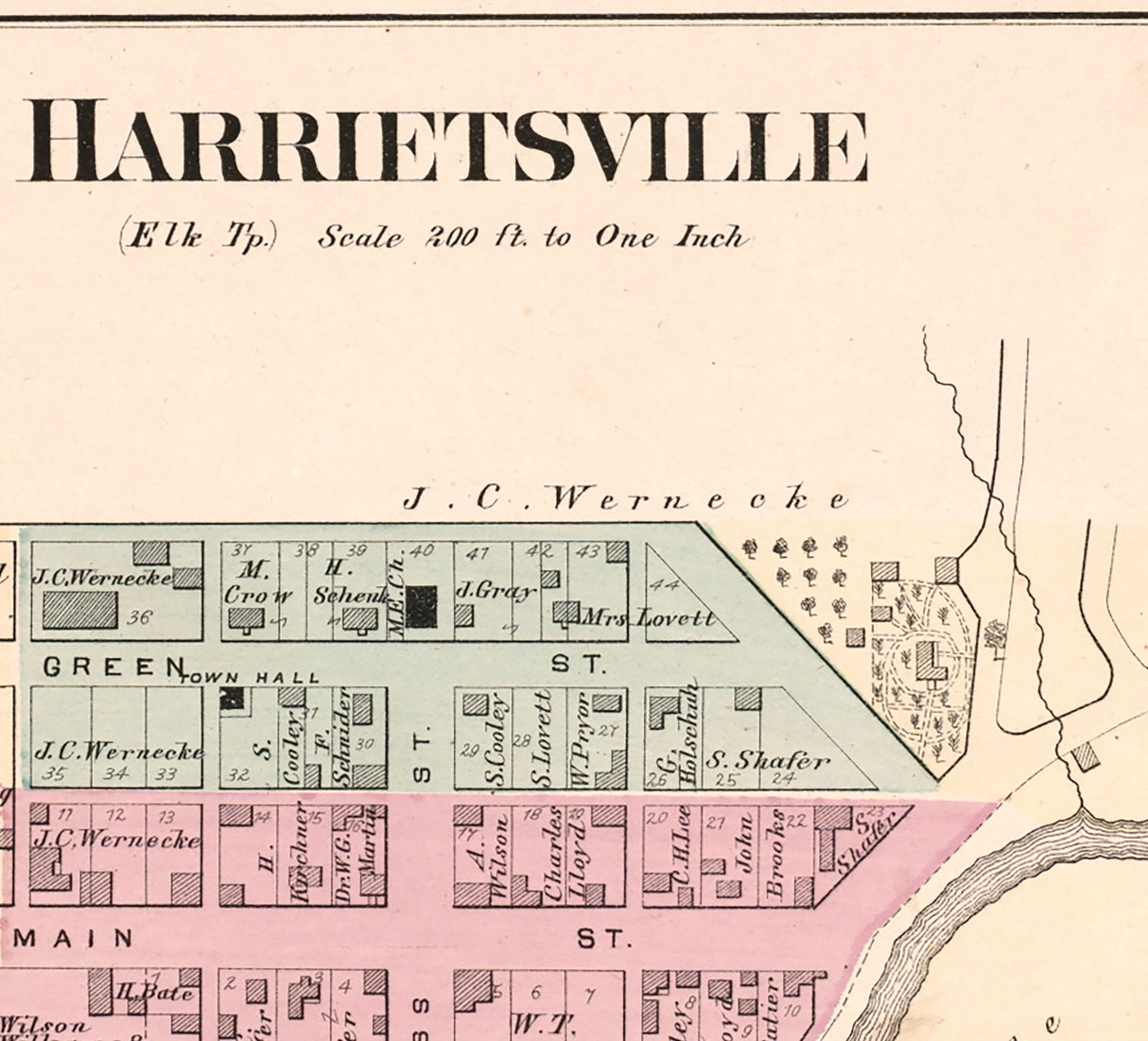 1876 Map of Carlisle and Harrietsville Noble County Ohio