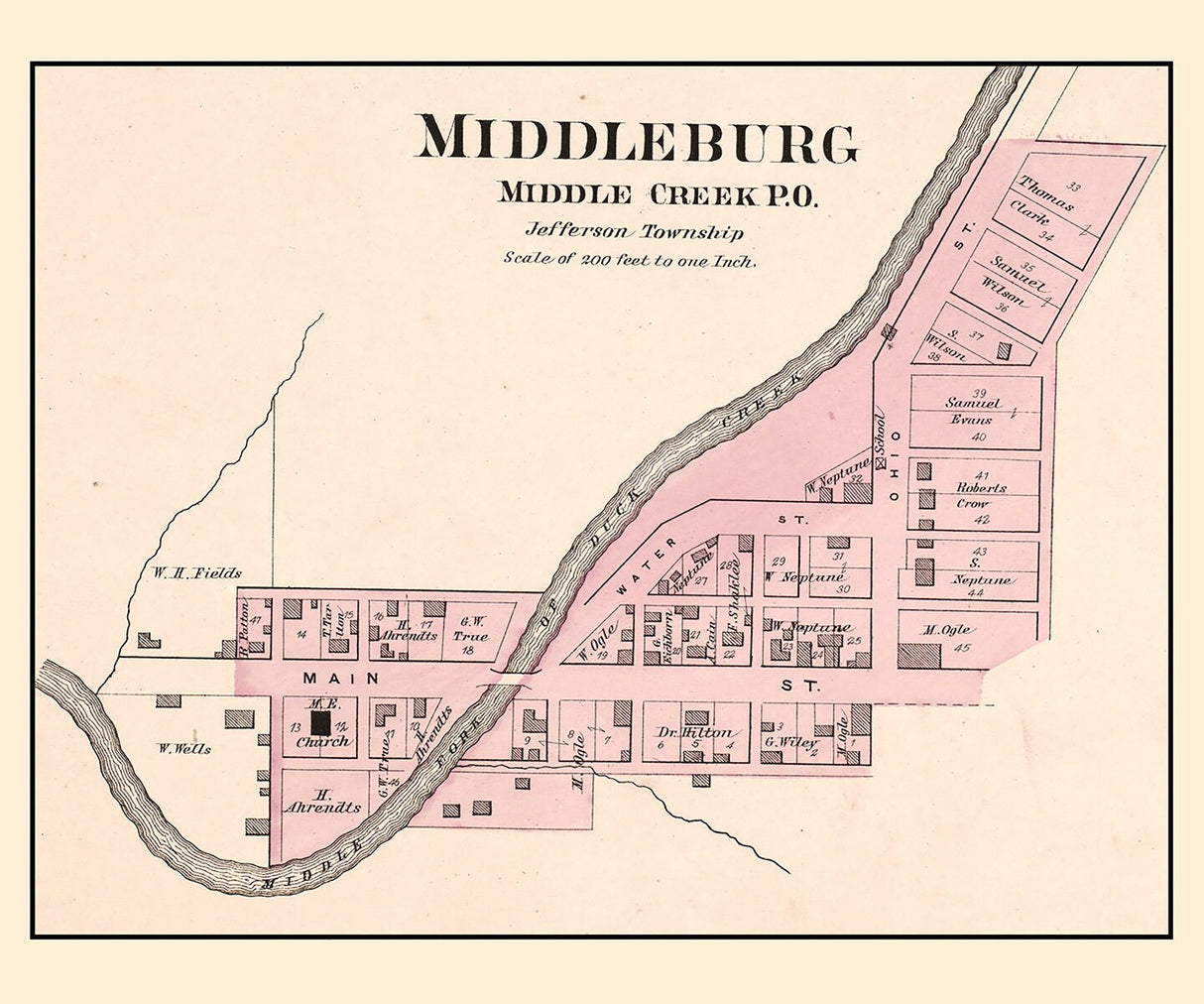 1876 Map of Middleburg and Union Noble County Ohio