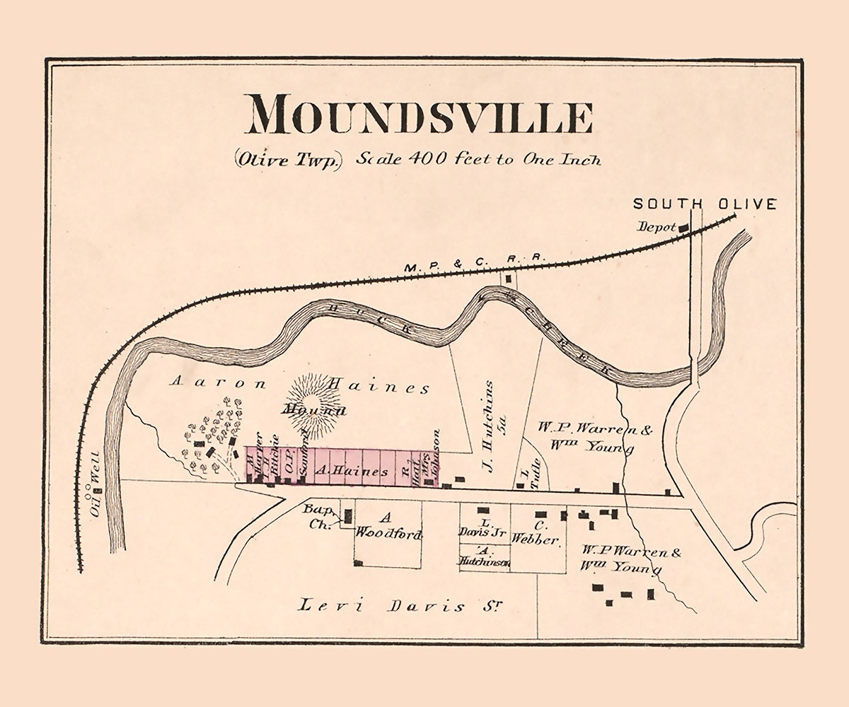 1876 Map of Moundsville Noble County Ohio