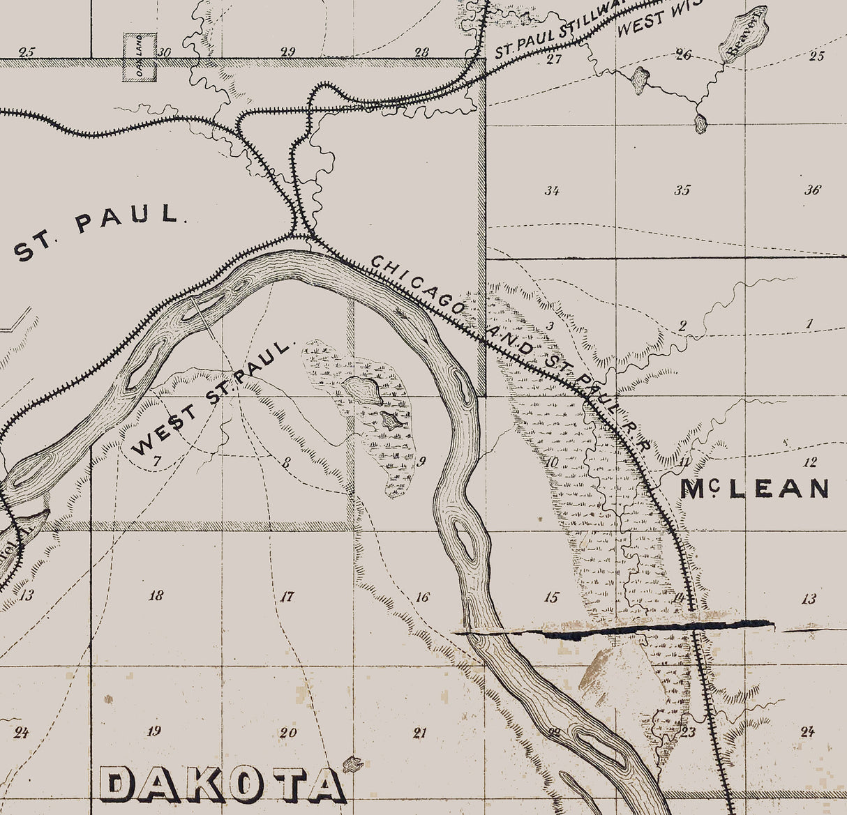 1875 Railroad Map of Saint Paul and Minneapolis