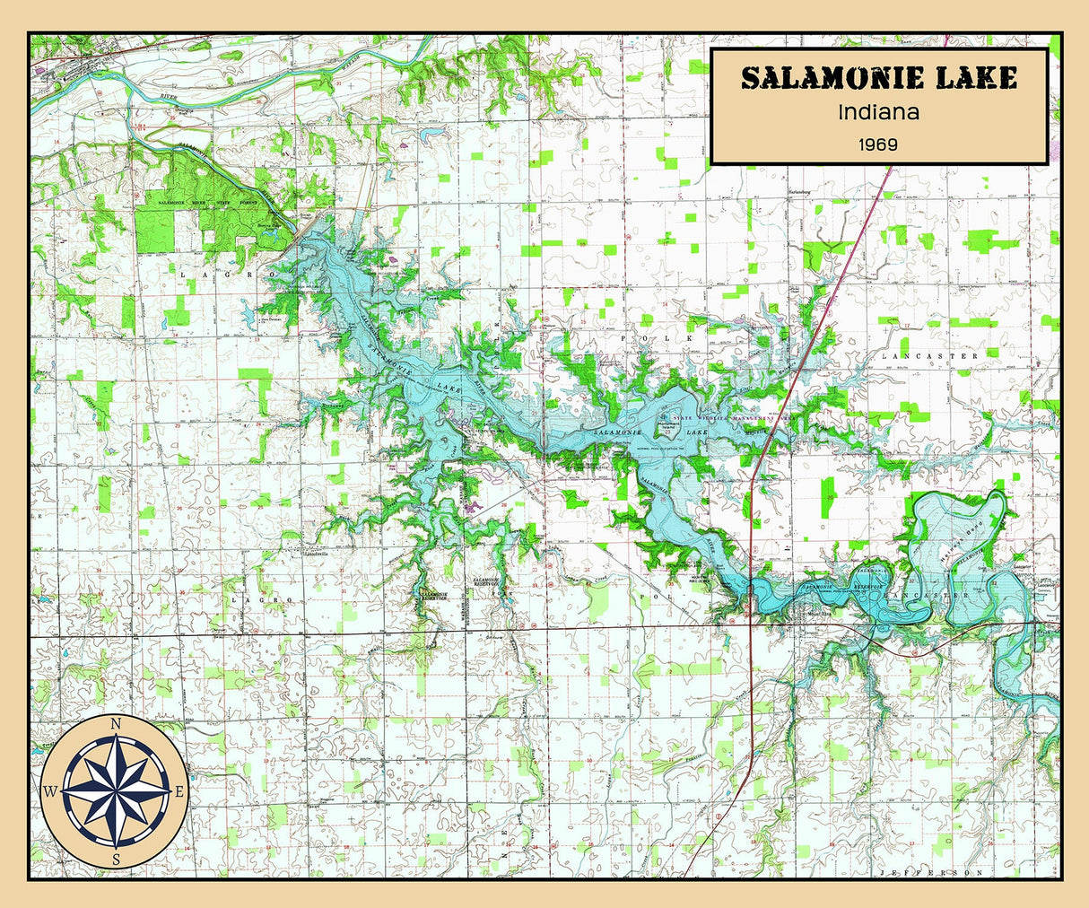 1969 Map of Salamonie Lake Indiana