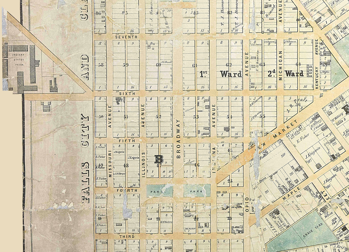 1855 Map of Jeffersonville Clark County Indiana