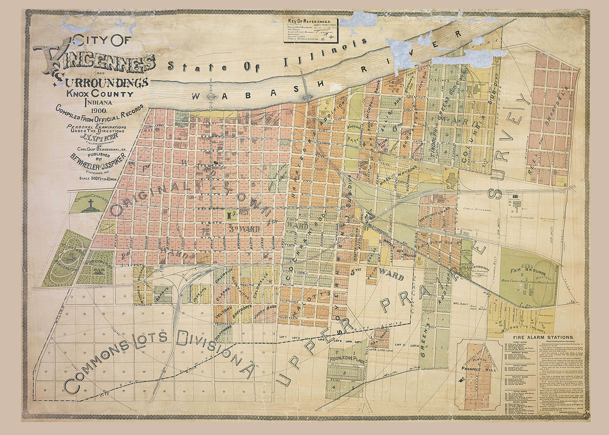 1900 Map of Vincennes Knox County Indiana