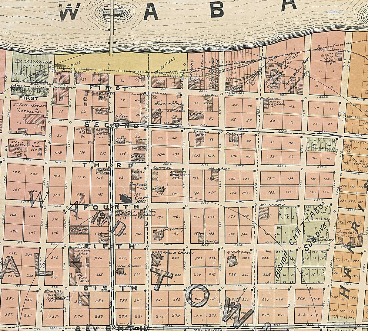 1900 Map of Vincennes Knox County Indiana