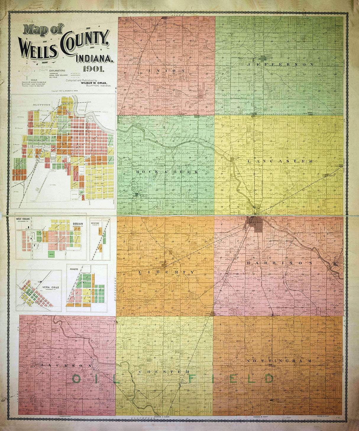 1901 Map of Wells County Indiana