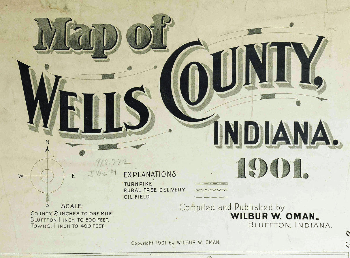 1901 Map of Wells County Indiana