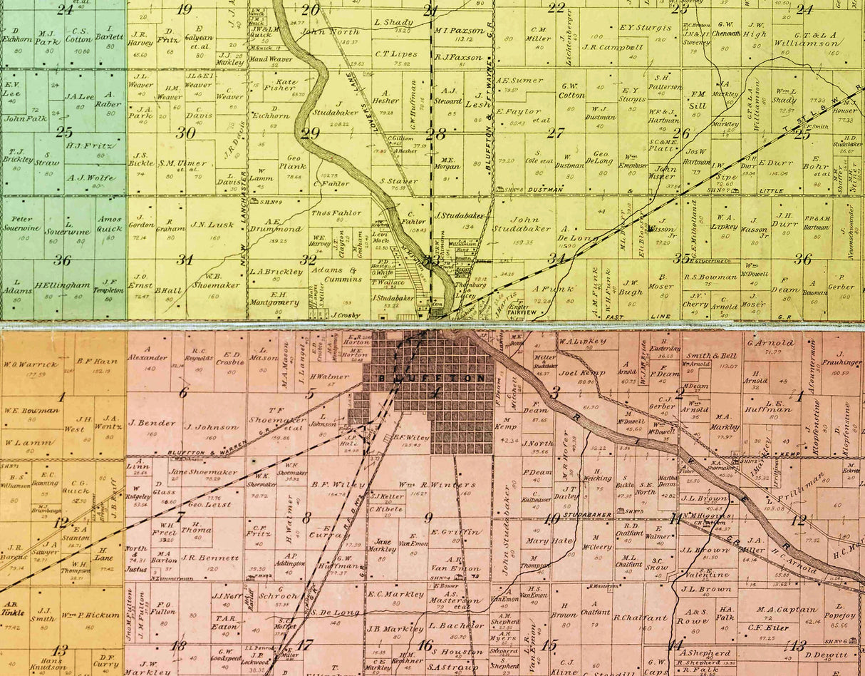 1901 Map of Wells County Indiana