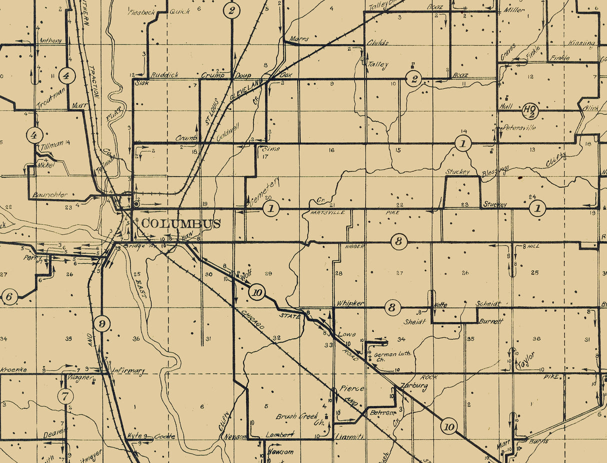 1909 Map of Bartholomew County Indiana