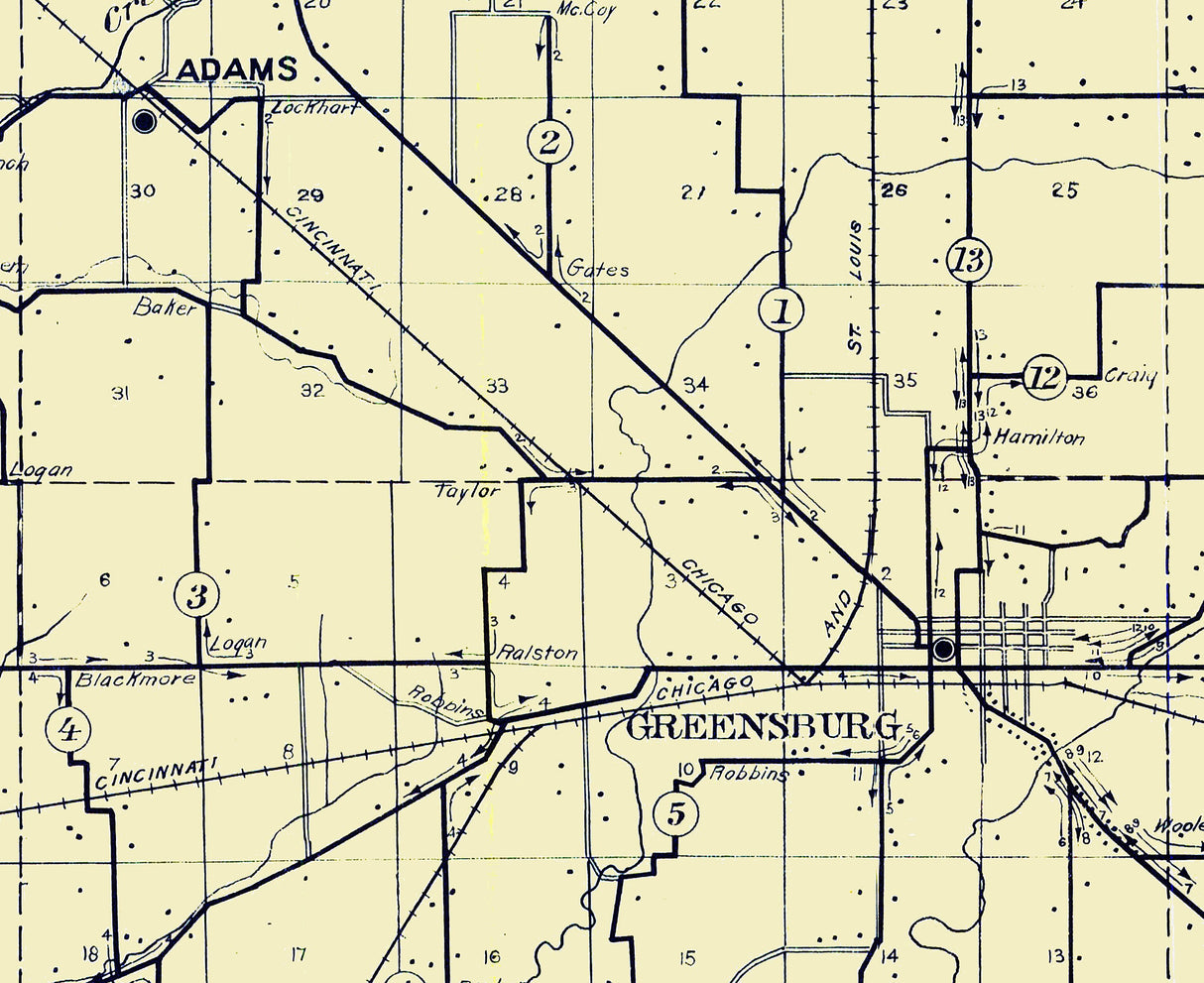 1911 Map of Decatur County Indiana