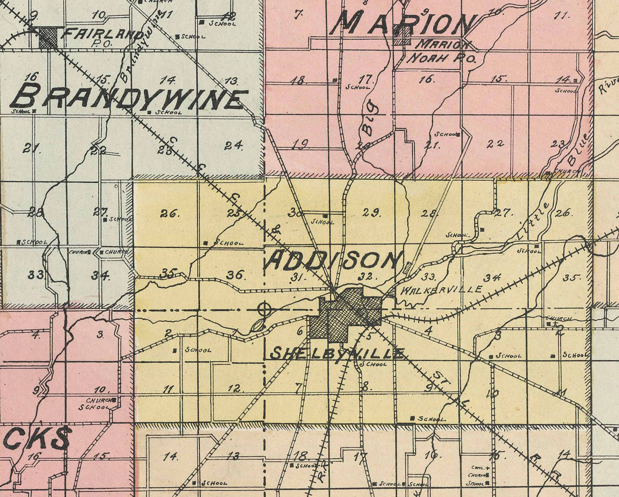 1900 Map of Shelby County Indiana