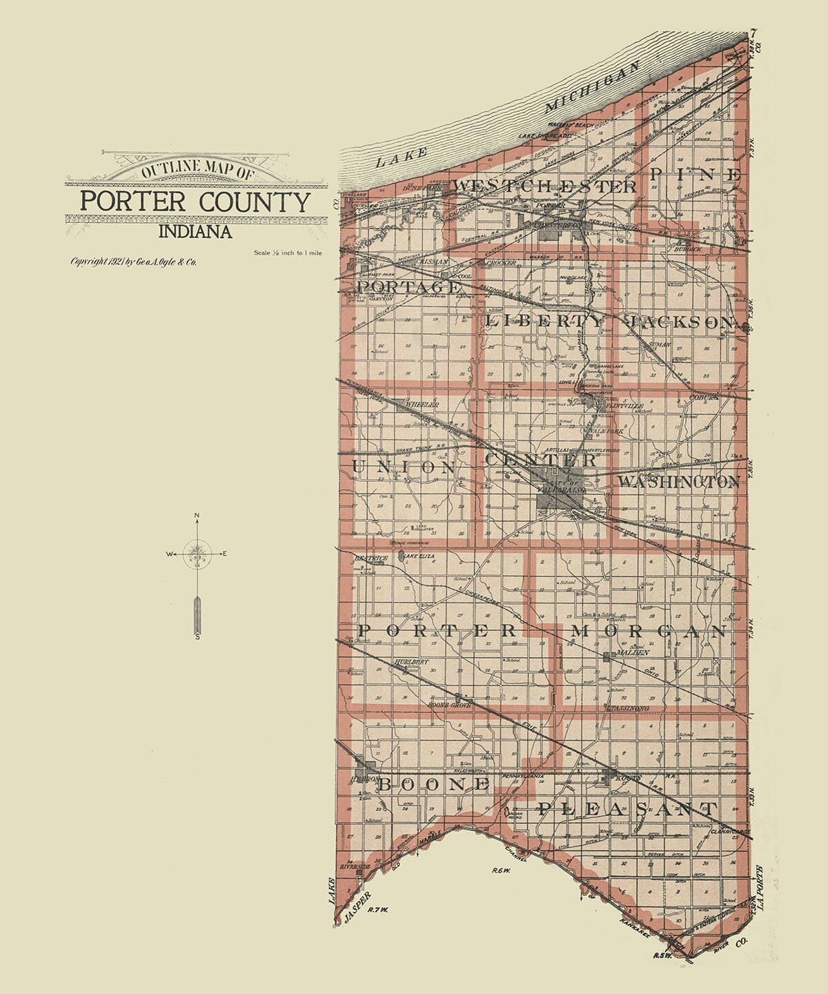 1921 Map of Porter County Indiana