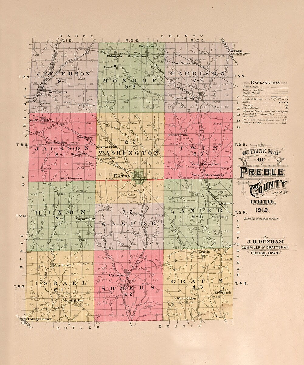 1912 Map of Preble County Ohio