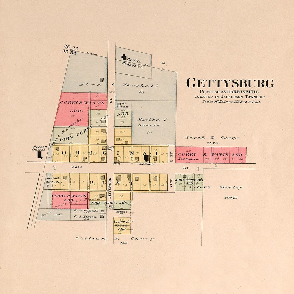 1912 Map of Gettysburg Preble County Ohio